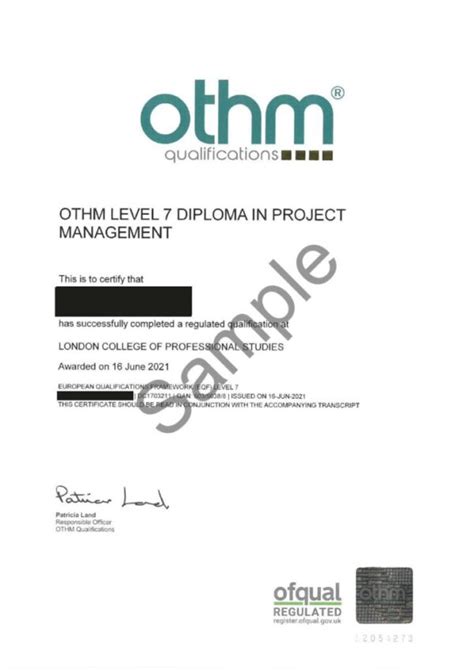 OTHM Level 7 Project Management Diploma .